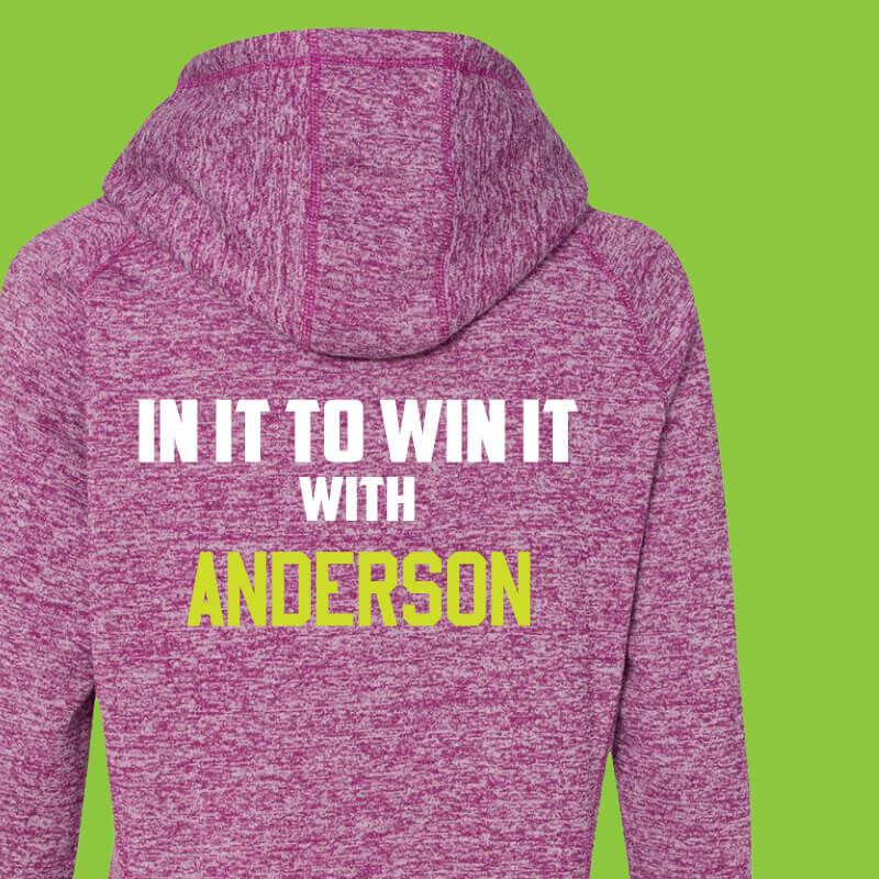 fan-of Pink and neon yellow hoodie with fan of message and player name printed in matching yellow and white